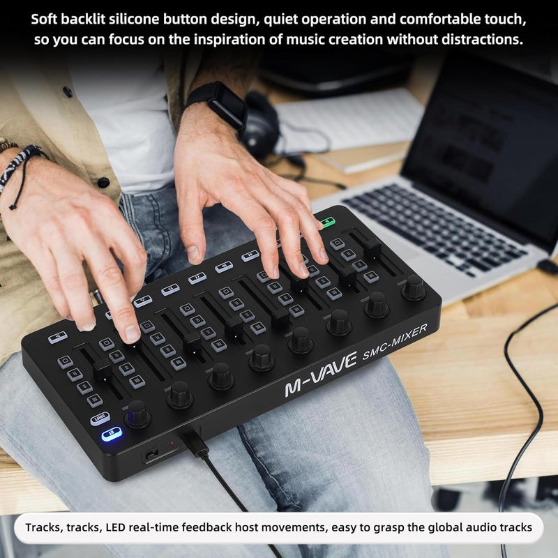 M-Wave Wireless Midi Controller Mixer, Bluetooth Semi Weighted Professional dynamic keybed 8 Knobs and Music Production,Software Included (Black Mixer) - Image 5